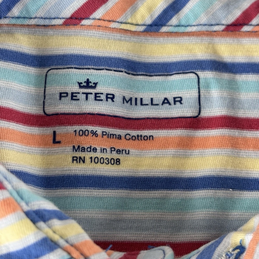 Peter Millar Men's Larg Golf Polo Shirt Pastel Rainbow Striped Pima Cotton Soft - Picture 5 of 8